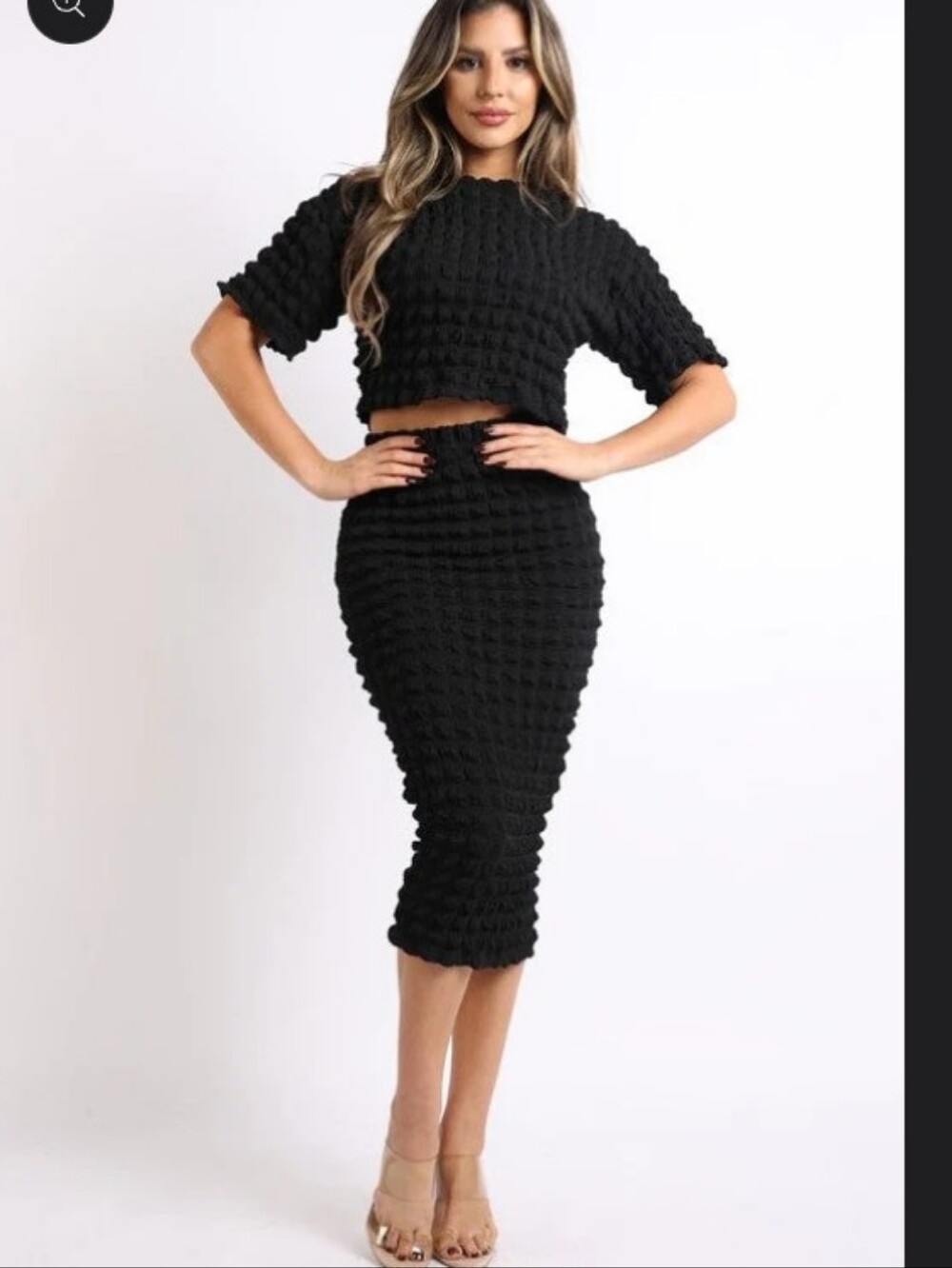 Fashion Nova Feelin Good Black Textured Midi Top & Skirt Set XL